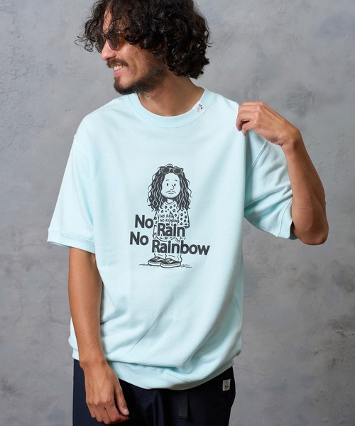 No Rain No Rainbow（ノーレインノーレインボー）の「msw1945- heartwarming print 8oz short sleeve trainer ショートスリーブスウェット(NR26W-21)（スウェット・メンズ・ブラック/ミント/アッシュ・L/S/M）」の6枚目の写真