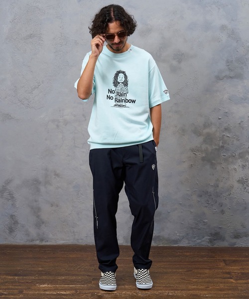 No Rain No Rainbow（ノーレインノーレインボー）の「msw1945- heartwarming print 8oz short sleeve trainer ショートスリーブスウェット(NR26W-21)（スウェット・メンズ・ブラック/ミント/アッシュ・L/S/M）」の8枚目の写真