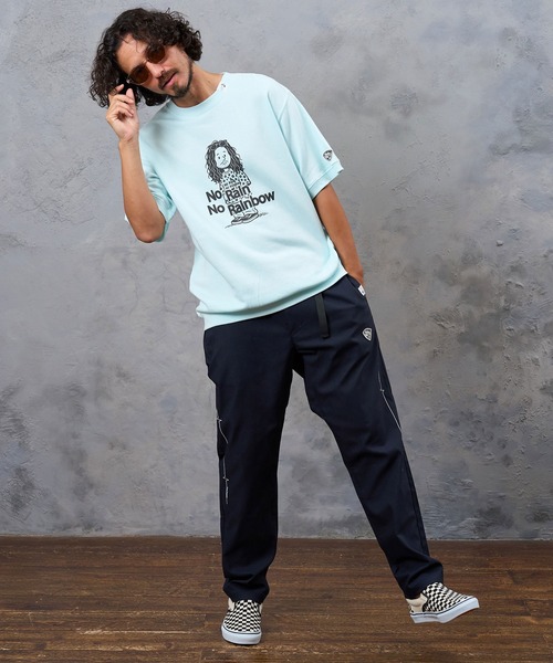 No Rain No Rainbow（ノーレインノーレインボー）の「msw1945- heartwarming print 8oz short sleeve trainer ショートスリーブスウェット(NR26W-21)（スウェット・メンズ・ブラック/ミント/アッシュ・L/S/M）」の9枚目の写真