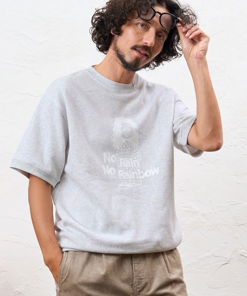 No Rain No Rainbow（ノーレインノーレインボー）の「msw1945- heartwarming print 8oz short sleeve trainer ショートスリーブスウェット(NR26W-21)（スウェット・メンズ・ブラック/ミント/アッシュ・L/S/M）」の10枚目の写真