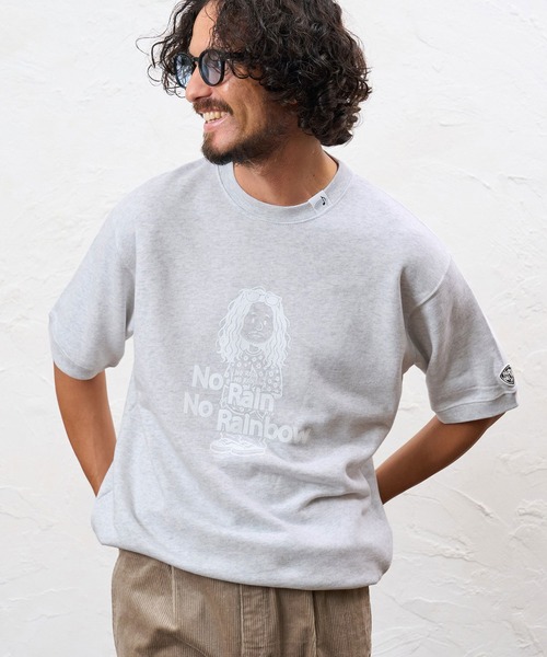 No Rain No Rainbow（ノーレインノーレインボー）の「msw1945- heartwarming print 8oz short sleeve trainer ショートスリーブスウェット(NR26W-21)（スウェット・メンズ・ブラック/ミント/アッシュ・L/S/M）」の11枚目の写真