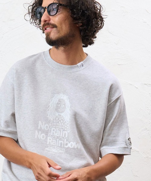 No Rain No Rainbow（ノーレインノーレインボー）の「msw1945- heartwarming print 8oz short sleeve trainer ショートスリーブスウェット(NR26W-21)（スウェット・メンズ・ブラック/ミント/アッシュ・L/S/M）」の12枚目の写真