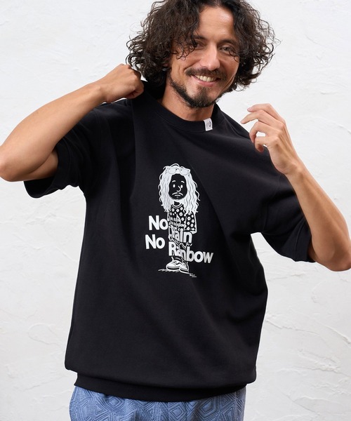 No Rain No Rainbow（ノーレインノーレインボー）の「msw1945- heartwarming print 8oz short sleeve trainer ショートスリーブスウェット(NR26W-21)（スウェット・メンズ・ブラック/ミント/アッシュ・L/S/M）」の16枚目の写真