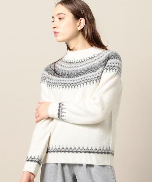 BEAUTY&YOUTH UNITED ARROWS（ビューティーアンドユースユナイテッドアローズ）の「BY ラウンドジャカード モックネックニット◆（ニット/セーター・レディース・オフホワイト/モカ・FREE）」の2枚目の写真