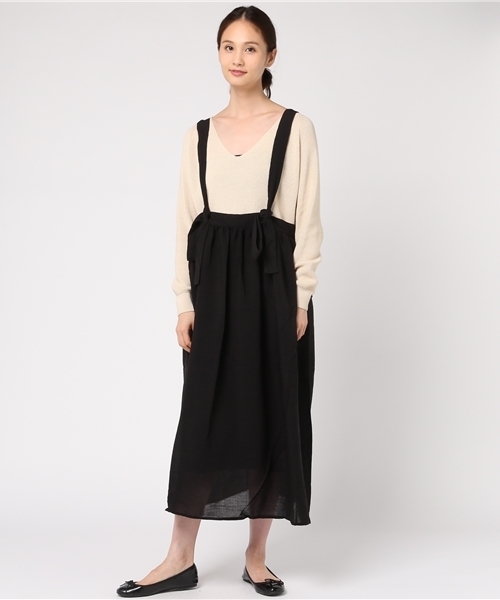 POU DOU DOU（プードゥドゥ）の「2wayリボンジャンスカ（ジャンパースカート・レディース・ブラック/ネイビー/ボルドー・3）」の2枚目の写真