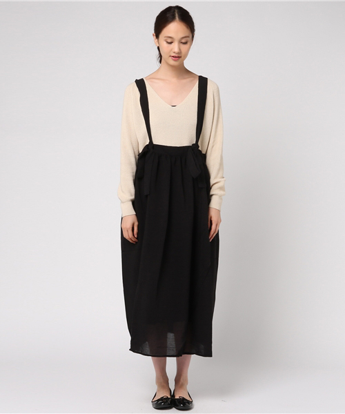 POU DOU DOU（プードゥドゥ）の「2wayリボンジャンスカ（ジャンパースカート・レディース・ブラック/ネイビー/ボルドー・3）」の4枚目の写真