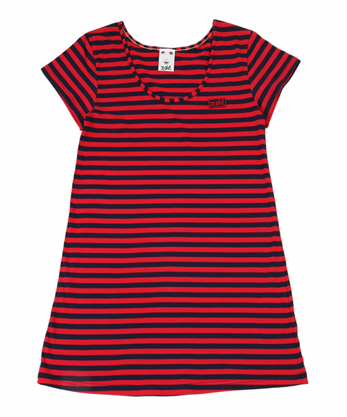 X-girl（エックスガール）の「BASIC BORDER S/S DRESS 2（ワンピース・レディース・ブラック/レッド・1/2）」の2枚目の写真