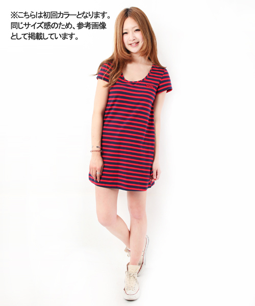 X-girl（エックスガール）の「BASIC BORDER S/S DRESS 2（ワンピース・レディース・ブラック/レッド・1/2）」の6枚目の写真