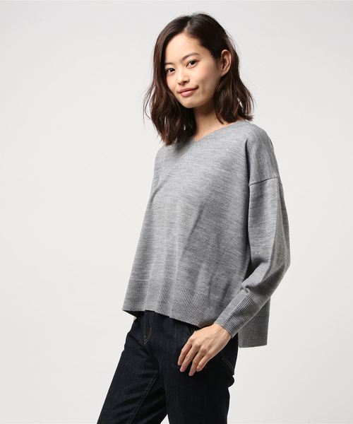 earth music&ecology（アースミュージックアンドエコロジー）の「・Vネック抜け衿ニットプルオーバー（ニット/セーター・レディース・ネイビー/ミント/ラベンダー/アイボリー/杢グレー・FREE）」の8枚目の写真