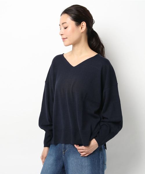 earth music&ecology（アースミュージックアンドエコロジー）の「・Vネック抜け衿ニットプルオーバー（ニット/セーター・レディース・ネイビー/ミント/ラベンダー/アイボリー/杢グレー・FREE）」の4枚目の写真