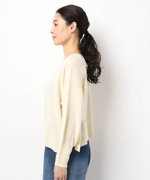 earth music&ecology（アースミュージックアンドエコロジー）の「・Vネック抜け衿ニットプルオーバー（ニット/セーター・レディース・ネイビー/ミント/ラベンダー/アイボリー/杢グレー・FREE）」の7枚目の写真