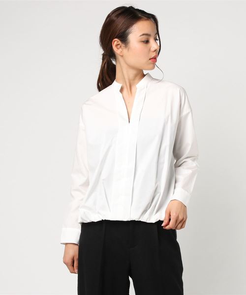 NARACAMICIE（ナラカミーチェ）の「フロントギャザーヘム長袖ブラウス（シャツ/ブラウス・レディース・ホワイト/カーキ/ブルー・MEDIUM）」の7枚目の写真