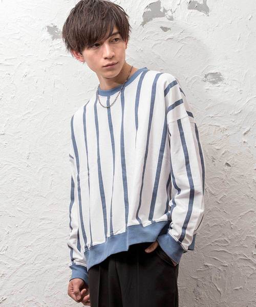 MinoriTY（マイノリティ）の「ビッグシルエットクルーネック長袖スウェット トレーナー ルーズ（スウェット・メンズ・ホワイト/ブラック/ベージュ/杢グレー/ブルーグレー/カーキ/ピンク/ブルー系その他/ホワイト×ブラック/ホワイト×ブルー/ホワイト×グレー・L/M）」の3枚目の写真