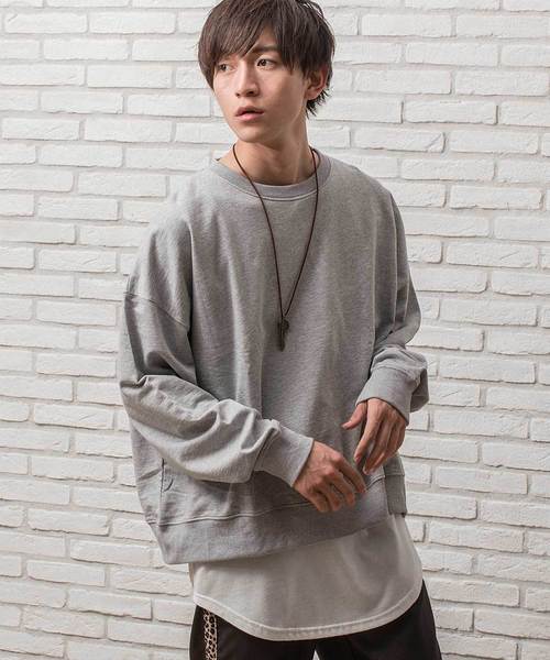 MinoriTY（マイノリティ）の「ビッグシルエットクルーネック長袖スウェット トレーナー ルーズ（スウェット・メンズ・ホワイト/ブラック/ベージュ/杢グレー/ブルーグレー/カーキ/ピンク/ブルー系その他/ホワイト×ブラック/ホワイト×ブルー/ホワイト×グレー・L/M）」の8枚目の写真