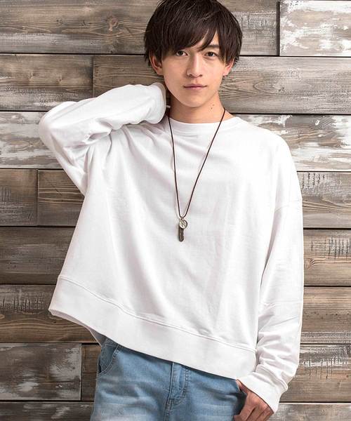 MinoriTY（マイノリティ）の「ビッグシルエットクルーネック長袖スウェット トレーナー ルーズ（スウェット・メンズ・ホワイト/ブラック/ベージュ/杢グレー/ブルーグレー/カーキ/ピンク/ブルー系その他/ホワイト×ブラック/ホワイト×ブルー/ホワイト×グレー・L/M）」の2枚目の写真