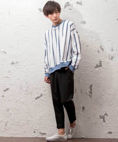 MinoriTY（マイノリティ）の「ビッグシルエットクルーネック長袖スウェット トレーナー ルーズ（スウェット・メンズ・ホワイト/ブラック/ベージュ/杢グレー/ブルーグレー/カーキ/ピンク/ブルー系その他/ホワイト×ブラック/ホワイト×ブルー/ホワイト×グレー・L/M）」の20枚目の写真