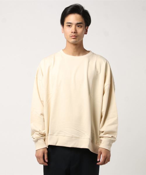 MinoriTY（マイノリティ）の「ビッグシルエットクルーネック長袖スウェット トレーナー ルーズ（スウェット・メンズ・ホワイト/ブラック/ベージュ/杢グレー/ブルーグレー/カーキ/ピンク/ブルー系その他/ホワイト×ブラック/ホワイト×ブルー/ホワイト×グレー・L/M）」の9枚目の写真