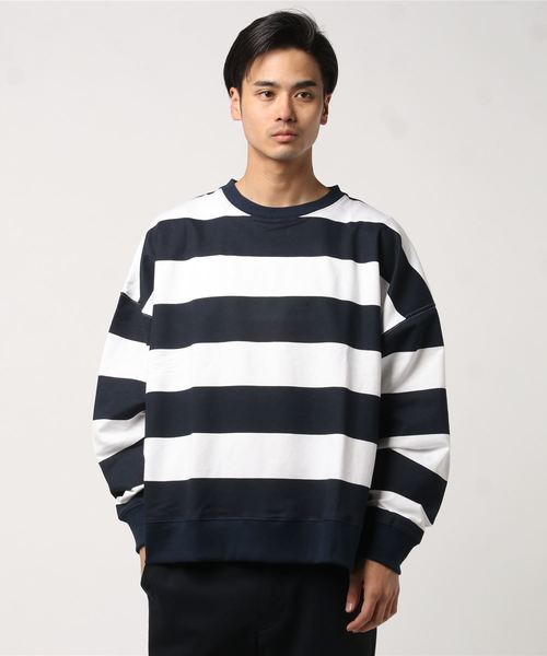 MinoriTY（マイノリティ）の「ビッグシルエットクルーネック長袖スウェット トレーナー ルーズ（スウェット・メンズ・ホワイト/ブラック/ベージュ/杢グレー/ブルーグレー/カーキ/ピンク/ブルー系その他/ホワイト×ブラック/ホワイト×ブルー/ホワイト×グレー・L/M）」の10枚目の写真