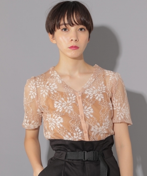 PAGEBOY(ページボーイ)の「レース2WAYインナー付きブラウス(Tシャツ/カットソー・レディース・ブラック/オフホワイト/アイボリー・FREE)」の1枚目の写真