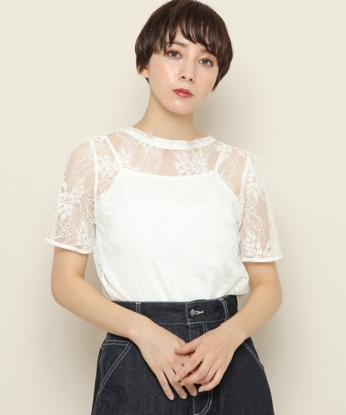 PAGEBOY(ページボーイ)の「レース2WAYインナー付きブラウス(Tシャツ/カットソー・レディース・ブラック/オフホワイト/アイボリー・FREE)」の2枚目の写真