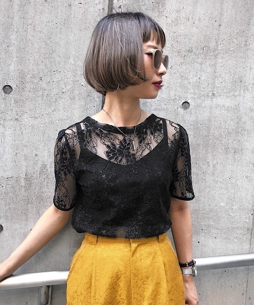 PAGEBOY(ページボーイ)の「レース2WAYインナー付きブラウス(Tシャツ/カットソー・レディース・ブラック/オフホワイト/アイボリー・FREE)」の3枚目の写真