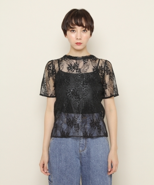 PAGEBOY(ページボーイ)の「レース2WAYインナー付きブラウス(Tシャツ/カットソー・レディース・ブラック/オフホワイト/アイボリー・FREE)」の7枚目の写真