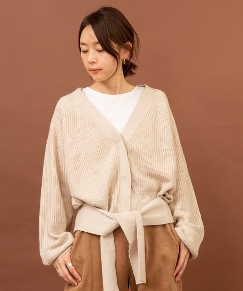 Liyoca(リヨカ)の「アンゴラミックス畦編み中肉ニットカーディガン(カーディガン/ボレロ・レディース・ブラウン/アイボリー/ライトグレー/オリーブ・FREE)」の2枚目の写真