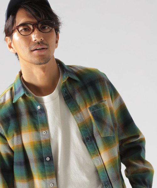 BAYFLOW（ベイフロー）の「オンブレチェックシャツ（シャツ/ブラウス・メンズ・オレンジ/グリーン/ブルー・SMALL/LARGE/X-LARGE/MEDIUM）」の2枚目の写真