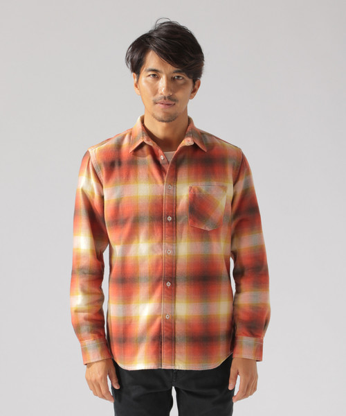 BAYFLOW（ベイフロー）の「オンブレチェックシャツ（シャツ/ブラウス・メンズ・オレンジ/グリーン/ブルー・SMALL/LARGE/X-LARGE/MEDIUM）」の7枚目の写真