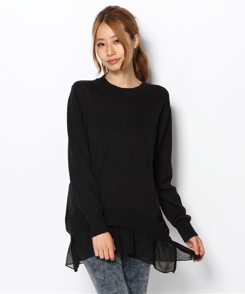 LOVE BOAT（ラブ・ボート）の「裾シフォン付 Tシャツ（Tシャツ/カットソー・レディース・グレー系/ブラック系/ブルー系・FREE）」の2枚目の写真