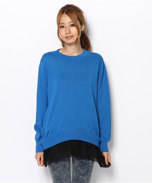 LOVE BOAT（ラブ・ボート）の「裾シフォン付 Tシャツ（Tシャツ/カットソー・レディース・グレー系/ブラック系/ブルー系・FREE）」の4枚目の写真