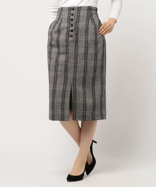 YECCA VECCA(イェッカヴェッカ)の「・ヘリンボーンチェックタイトスカート(スカート・レディース・ブラック・FREE)」の1枚目の写真