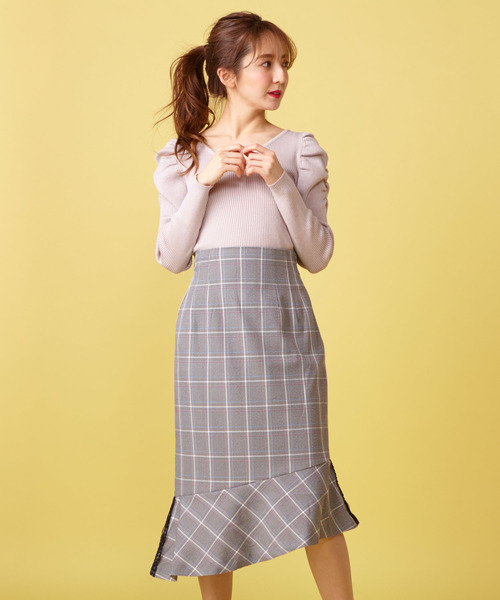 MIIA（ミーア）の「チェック柄ペプラムスカート（スカート・レディース・ブラック/オレンジ/イエロー・FREE）」の2枚目の写真