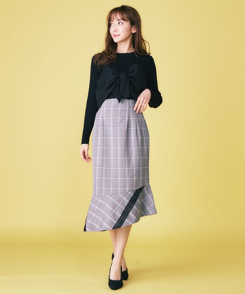 MIIA（ミーア）の「チェック柄ペプラムスカート（スカート・レディース・ブラック/オレンジ/イエロー・FREE）」の9枚目の写真