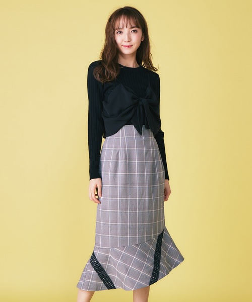 MIIA（ミーア）の「チェック柄ペプラムスカート（スカート・レディース・ブラック/オレンジ/イエロー・FREE）」の5枚目の写真