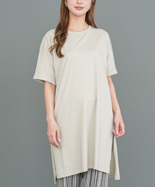 mili an deni（ミリアンデニ）の「サイドスリットTシャツワンピース（ワンピース・レディース・チャコールグレー/ブラック/ベージュ/ネイビー/オフホワイト/オリーブ/カーキ/杢グレー/ピンクベージュ/ダークベージュ/ライトグレー/ラベンダー/スミクロ/ブルー/ダークブルー/モカ/ダークオレンジ/アッシュグレー/ダークパープル・M/L）」の10枚目の写真