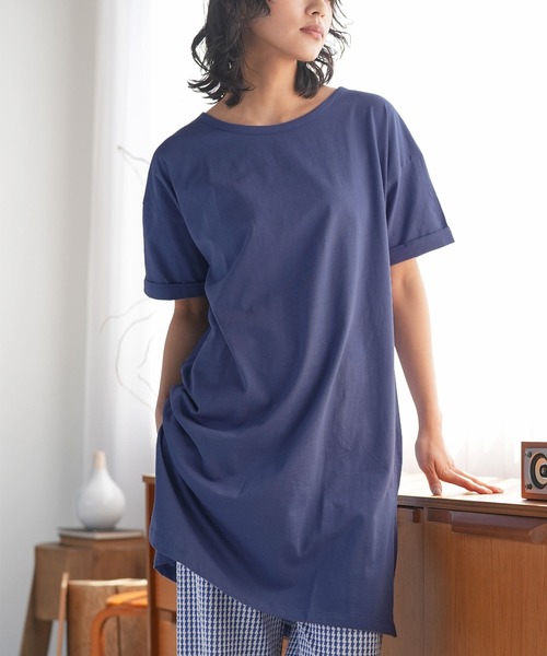 mili an deni（ミリアンデニ）の「サイドスリットTシャツワンピース（ワンピース・レディース・チャコールグレー/ブラック/ベージュ/ネイビー/オフホワイト/オリーブ/カーキ/杢グレー/ピンクベージュ/ダークベージュ/ライトグレー/ラベンダー/スミクロ/ブルー/ダークブルー/モカ/ダークオレンジ/アッシュグレー/ダークパープル・M/L）」の13枚目の写真