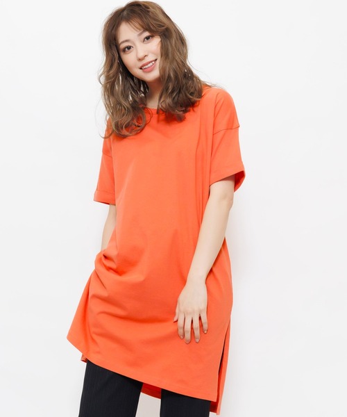 mili an deni（ミリアンデニ）の「サイドスリットTシャツワンピース（ワンピース・レディース・チャコールグレー/ブラック/ベージュ/ネイビー/オフホワイト/オリーブ/カーキ/杢グレー/ピンクベージュ/ダークベージュ/ライトグレー/ラベンダー/スミクロ/ブルー/ダークブルー/モカ/ダークオレンジ/アッシュグレー/ダークパープル・M/L）」の19枚目の写真