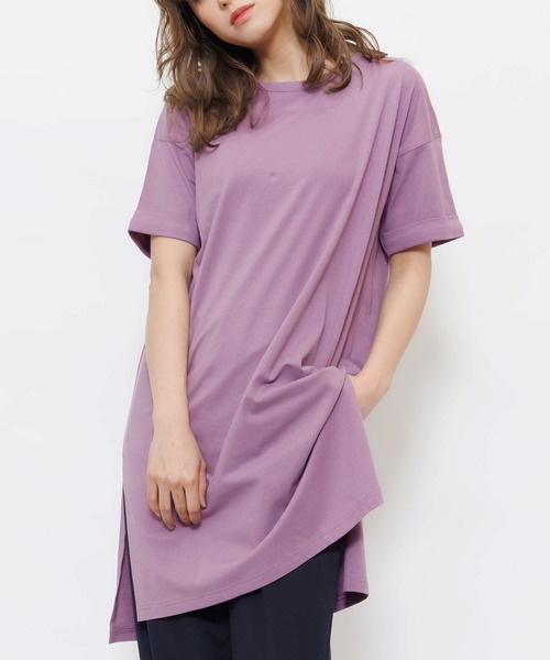 mili an deni（ミリアンデニ）の「サイドスリットTシャツワンピース（ワンピース・レディース・チャコールグレー/ブラック/ベージュ/ネイビー/オフホワイト/オリーブ/カーキ/杢グレー/ピンクベージュ/ダークベージュ/ライトグレー/ラベンダー/スミクロ/ブルー/ダークブルー/モカ/ダークオレンジ/アッシュグレー/ダークパープル・M/L）」の16枚目の写真