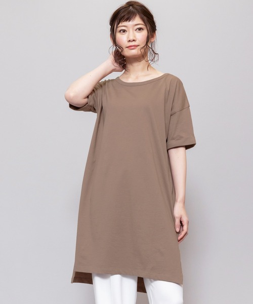 mili an deni（ミリアンデニ）の「サイドスリットTシャツワンピース（ワンピース・レディース・チャコールグレー/ブラック/ベージュ/ネイビー/オフホワイト/オリーブ/カーキ/杢グレー/ピンクベージュ/ダークベージュ/ライトグレー/ラベンダー/スミクロ/ブルー/ダークブルー/モカ/ダークオレンジ/アッシュグレー/ダークパープル・M/L）」の9枚目の写真