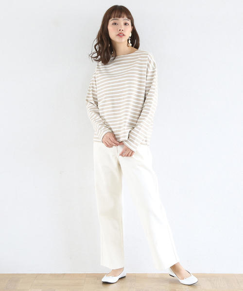 coen(コーエン)の「【WEB限定追加生産】ボーダーボートネックカットソー(Tシャツ/カットソー・レディース・ベージュ/ネイビー・LARGE/MEDIUM)」の3枚目の写真