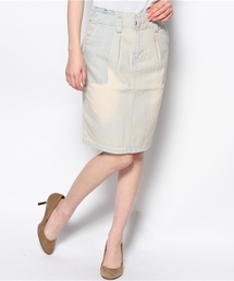 alcali | ブリーチ加工＋オーバーダイデニム　濃淡コクーンデニムスカート(スカート)