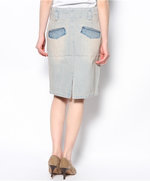 alcali（アルカリ）の「ブリーチ加工＋オーバーダイデニム　濃淡コクーンデニムスカート（スカート・レディース・ブルー/ライトブルー・3/2）」の10枚目の写真