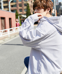 kutir | 【ビッグシルエット】ストライプ フードシャツ(シャツ/ブラウス)