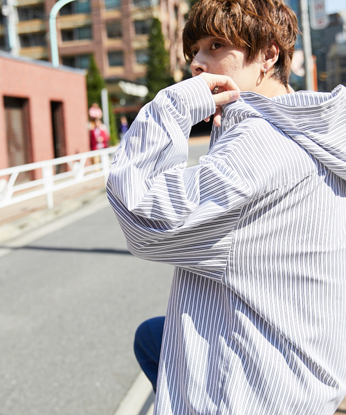 kutir（クティール）の「【ビッグシルエット】ストライプ フードシャツ
