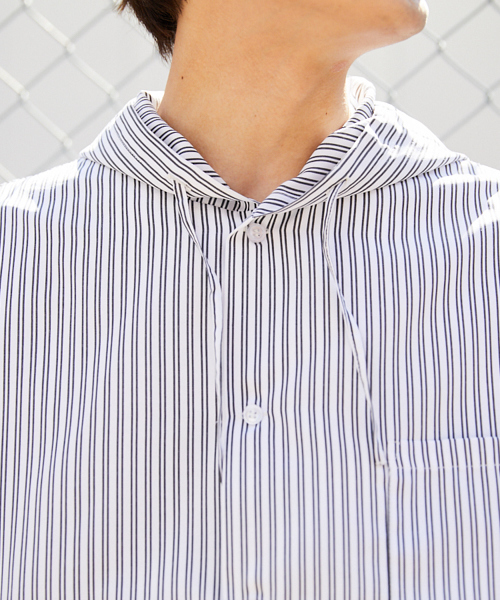 kutir（クティール）の「【ビッグシルエット】ストライプ フードシャツ