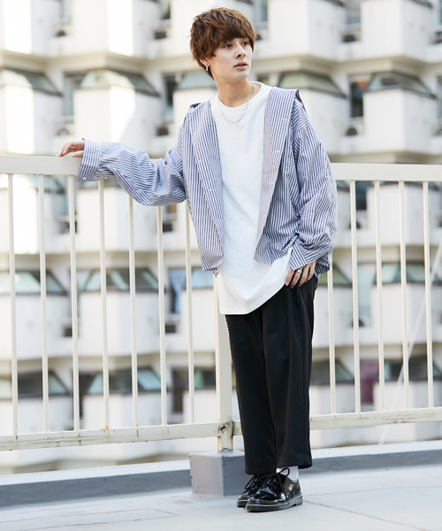 kutir（クティール）の「【ビッグシルエット】ストライプ フードシャツ