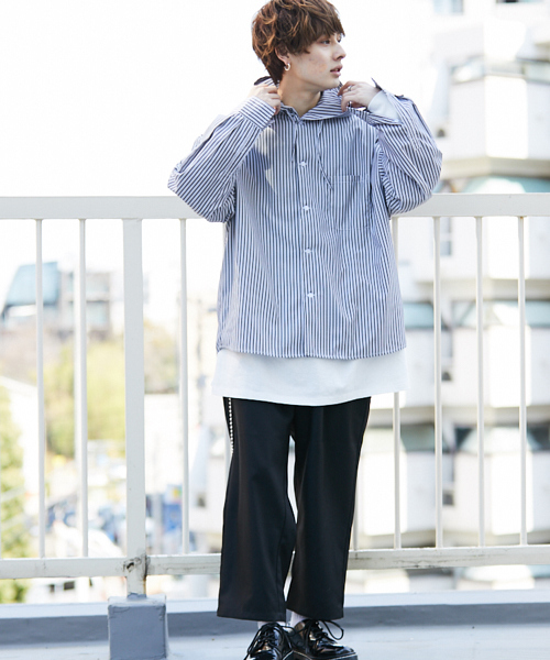 kutir（クティール）の「【ビッグシルエット】ストライプ フードシャツ
