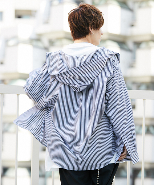 kutir（クティール）の「【ビッグシルエット】ストライプ フードシャツ（シャツ/ブラウス・メンズ・ホワイト系その他/ブラック系その他・MEDIUM/LARGE）」の9枚目の写真