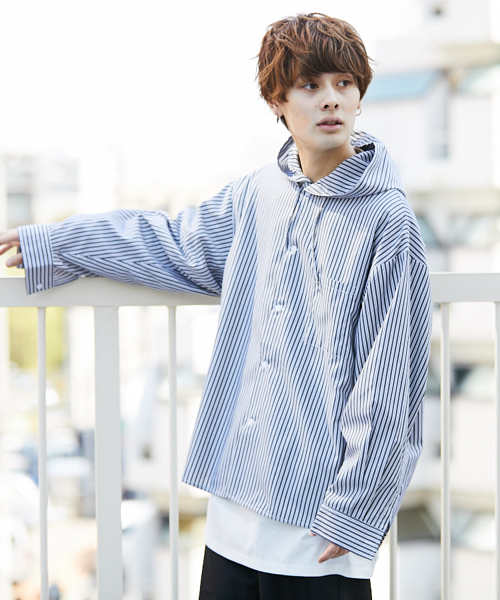 kutir（クティール）の「【ビッグシルエット】ストライプ フードシャツ